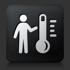 Black Square Button with Thermometer and Stick Figure Icon