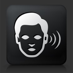 Black Square Button with Hearing Loss