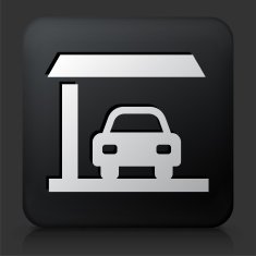 Black Square Button with Car Parked Garage Icon