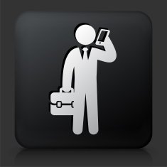 Black Square Button with Businessman & Calling Icon