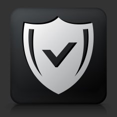 Black Square Button with Safe Shield Icon