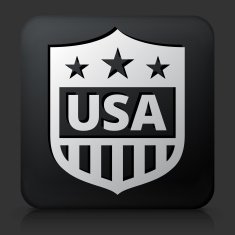 Black square button with USA Shield