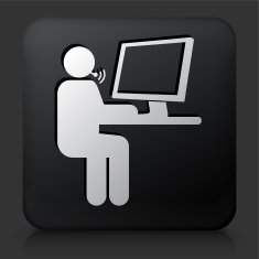 Black Square Button with Customer Service Computer Icon