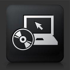 Black Square Button with DVD Player Icon