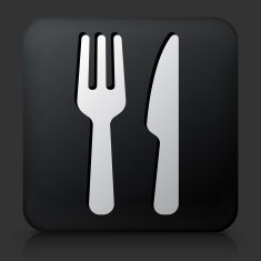 Black Square Button with Food Utensils Icon