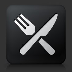 Black Square Button with Food Utensils Icon N2