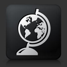 Black Square Button with Globe Stand Icon