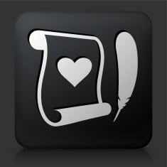 Black Square Button with Love Letter Icon N2