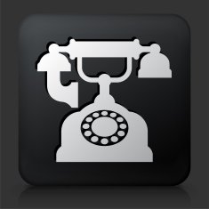 Black Square Button with Antique Phone Icon N3