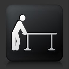 Black Square Button with Table & Stick Figure