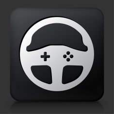 Black Square Button with Car Wheel Controller Icon