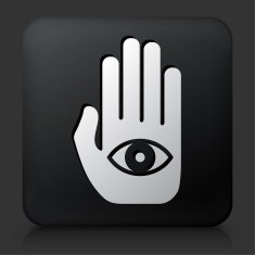 Black Square Button with Eye in Hand