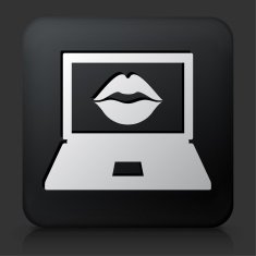 Black Square Button with Laptop Screen and Lips
