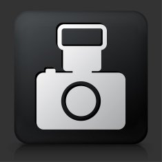 Black Square Button with Camera and Flash