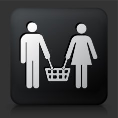 Black Square Button with Couple Shopping Icon