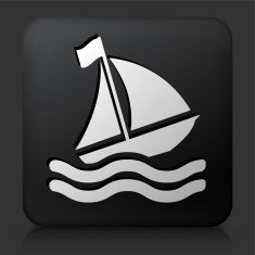 Black Square Button with Sailboat Icon N5