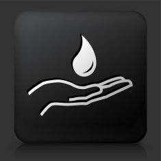 Black Square Button with Water Drop on Hands Icon
