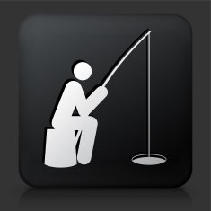 Black Square Button with Fisherman Icon N3