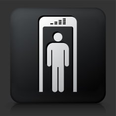 Black Square Button with Security Metal Detector Icon
