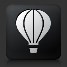 Black Square Button with Hot Air Balloon Icon N2