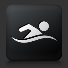 Black Square Button with Swimming Icon N6