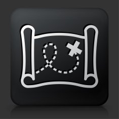 Black Square Button with Treasure Map Icon