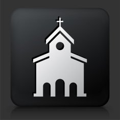 Black Square Button with Church Icon N3
