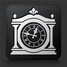 Black Square Button with Antique Clock N7