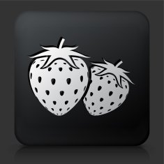 Black Square Button with Two Strawberries
