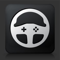 Black Square Button with Gaming Steering Wheel
