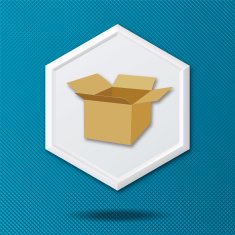 White 3D Hexagon Icon On a Blue Crosshatch Background N26