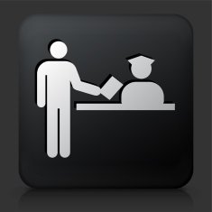 Black Square Button with Airport Check In Icon