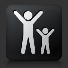 Black Square Button with Happy Adult and Child Icon N2