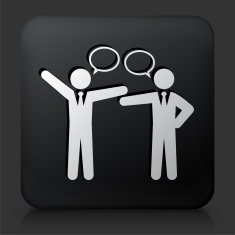 Black Square Button with Businessmen Talking Icon