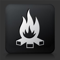 Black Square Button with Camp Fire Icon N2