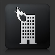 Black Square Button with Building Fire Icon