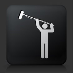 Black Square Button with Microphone Operator
