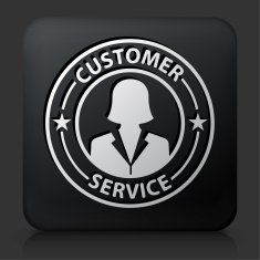 Black Square Button with Customer Service Badge
