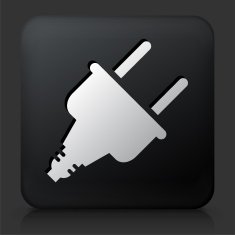 Black Square Button with Power Plug