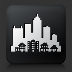 Black Square Button with Cityscape Icon N14