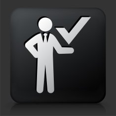 Black Square Button with Businessman Check Mark