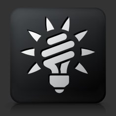 Black Square Button with Fluorescent Light Bulb Icon