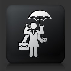 Black Square Button with Multitasking Businesswoman Icon
