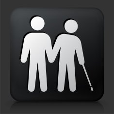 Black Square Button with Stick Figures & Elderly