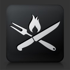 Black Square Button with Grilling Utensils Icon N6