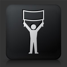 Black Square Button with Protest Sign N2