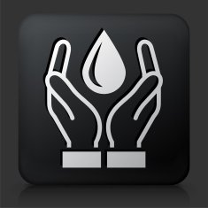 Black Square Button with Water Drop in Hands
