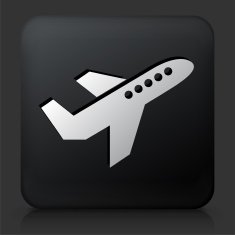 Black Square Button with Airplane Icon N6