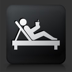 Black Square Button with Relaxing Stick Figure N2