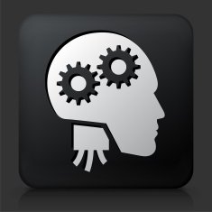 Black Square Button with Robotic Head